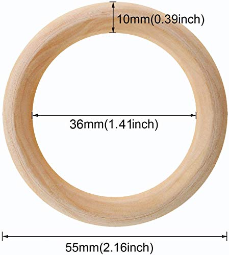 Penta Angel Wooden Rings 10Pcs 55mm Natural Unfinished Solid Wood Circle Rings Smooth Wood Circles for DIY Craft Pendant Connectors Jewelry Making PENTA ANGEL