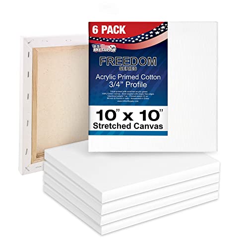 U.S. Art Supply 10 x 10 inch Stretched Canvas 12-Ounce Triple Primed, 6-Pack - Professional Artist Quality White Blank 3/4" Profile, 100% Cotton, - WoodArtSupply