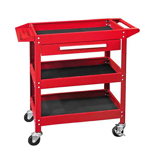 GSTANDARD Rolling Tool Cart with Drawer: 3 Layer Tool Oragnizer with Foam Pad and Heavy Duty Utility Cart with Four Swivel Casters - WoodArtSupply