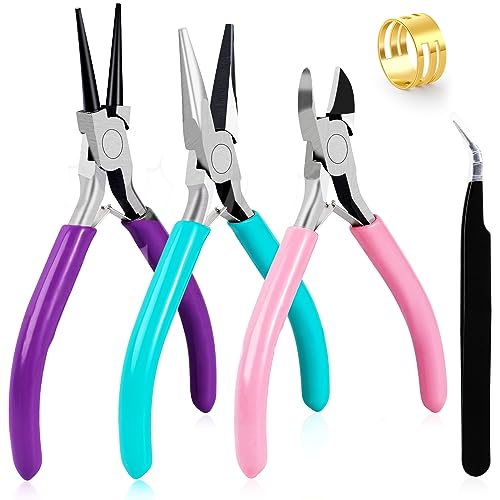3Pcs Jewelry Pliers Jewelry Making Pliers Tools Kit with Needle Nose Pliers/Round Nose Pliers/Chain Nose Pliers Wire Cutters for Wire Wrapping URSKYTOUS