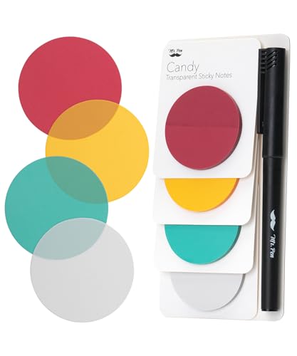 Mr. Pen- Transparent Sticky Notes, 200 Pcs, Candy Colors, Round Translucent Sticky Notes, Sticky Note Tabs, See Through Sticky Notes Transparent, Mr. Pen