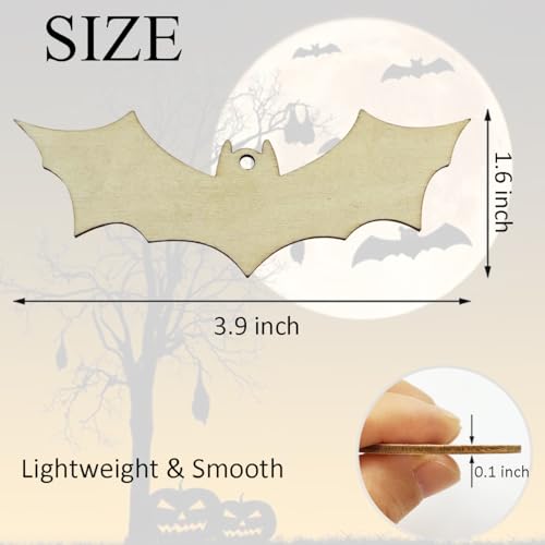 30pcs Unfinished Halloween Bat Wood DIY Crafts Cutouts Wooden Bat Shaped Hanging Ornaments for Halloween Party Haunted House Decorations JEKEJIAJIU