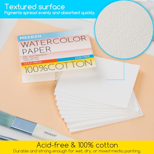 MEEDEN 4" x 3" Blank Watercolor Paper Cards, 5 Pcs Cold Press Watercolor Paper Bulk, 100% Cotton Watercolor Paper Postcards for Adults & Students MEEDEN