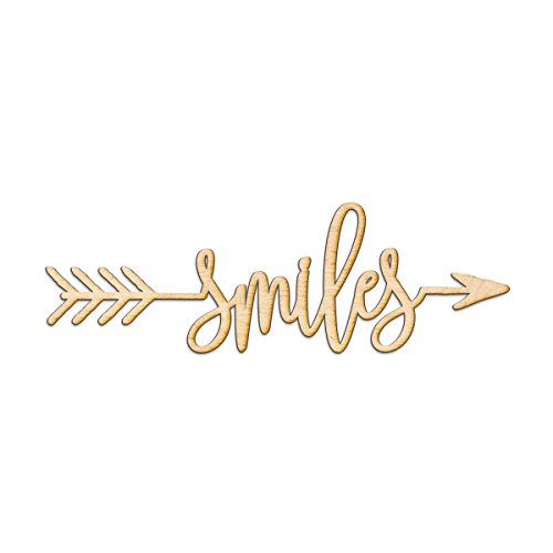 Smiles Right Arrow Wood Sign Home Decor Wall Art Hanging Rustic Unfinished 24" x 8" Woodums