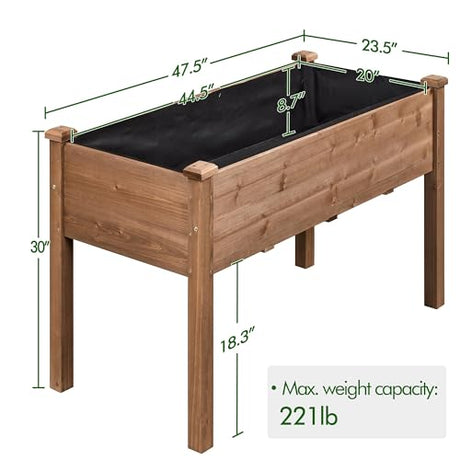Yaheetech 1pc Raised Garden Bed 48x24x30in Elevated Wooden Horticulture Planter Box with Legs Standing Growing Bed for Yaheetech