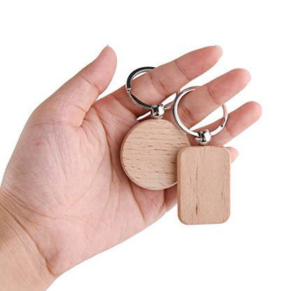 20 Pieces Wooden Keychain Blanks Wood Engraving Blanks Personalized Key Tags with Ring Unfinished Wood Keychain for DIY Craft Accessories