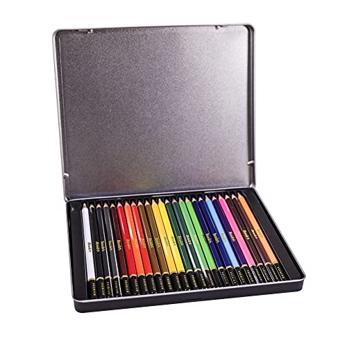 RoseArt Premium 24ct Soft Core Watercolor Pencils – Art Supplies for Drawing, Sketching, Adult Coloring in Design Storage Tin, multi (84402)