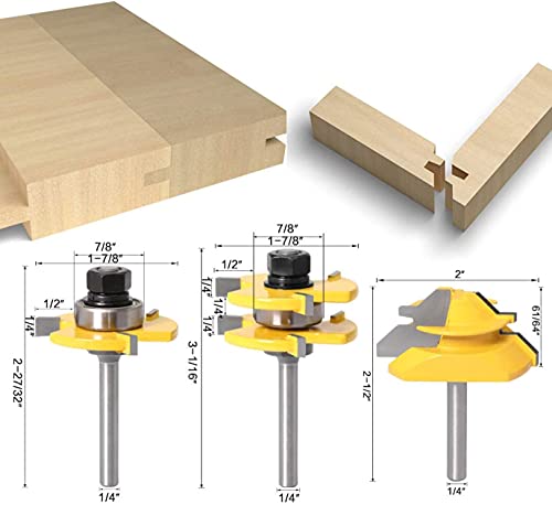 Lock Miter 45 Degree Joint Router Bits + 2Pcs Tongue and Groove Set [1/4-Inch Shank], APLUS 45° Lock Mitre Glue Joint Router Bit + Router Bit Set 3 APlus