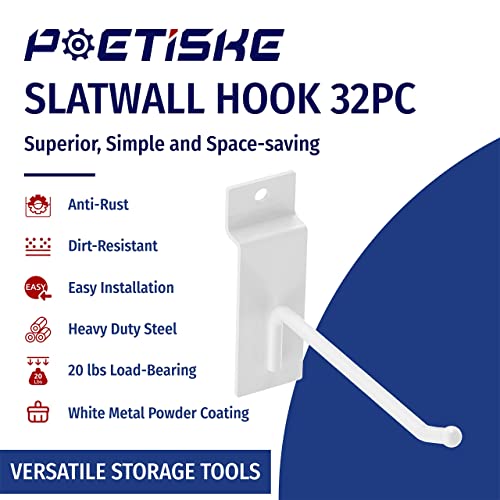 POETISKE Slatwall Hooks 32PC 8inch Slatwall Accessories Slatwall Panel Hooks Garage Organization Slat Wall Hooks Heavy Duty Pegboard Gridwall Hooks - WoodArtSupply