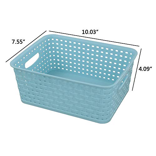 Rinboat Mixed Color Rectangle Storage Baskets, Plastic Weave Shelf Baskets, 6 Packs Rinboat