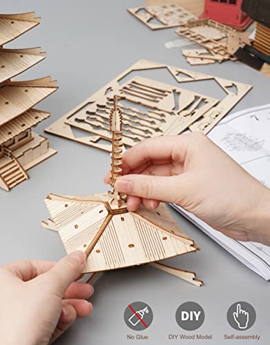 Rolife Five-Storied Pagoda 3D Wooden Model Kit for Adults - Unique DIY Puzzle Gift Rolife