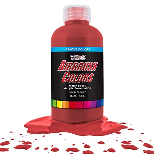 U.S. Art Supply Bright Red Opaque Acrylic AirbrU.S.h Paint 8 oz.- Ready to Spray and Also Great Acrylic for Pouring Art - WoodArtSupply