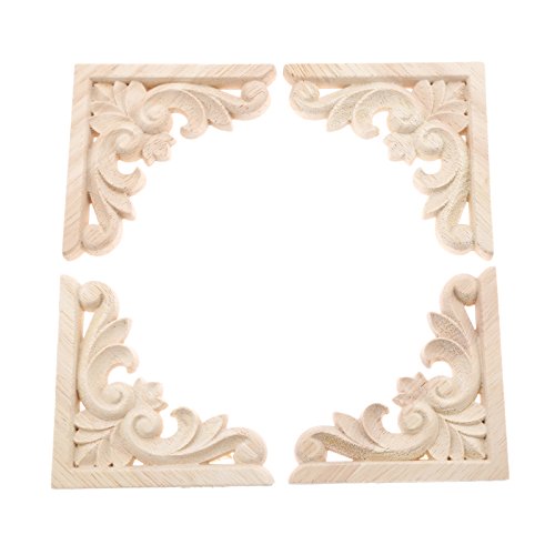 MUXSAM Furniture Applique, 8x8cm/3.15"x3.15", Wood Carved Corner Onlay Unpainted Frame Decal for Wall Cabinet Door Bed Dresser Mirror MUXSAM