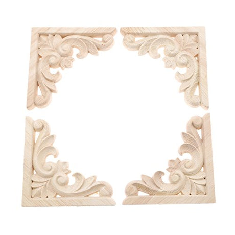 MUXSAM Furniture Applique, 8x8cm/3.15"x3.15", Wood Carved Corner Onlay Unpainted Frame Decal for Wall Cabinet Door Bed Dresser Mirror MUXSAM