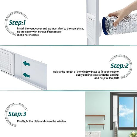 Daisypower Dryer Vent Window Kit,4" Adjustable Window Vent Kit with Outdoor Dryer Vent Cover Daisypower