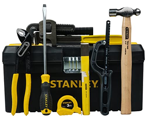 STANLEY PLUMBER-KIT All-in-One Kit for Home&DIY Use (8-Pieces) - Includes Pipe Wrench, Water Pump Plier, Ball Pein Hammer, Screwdriver, Chisel, Stanley