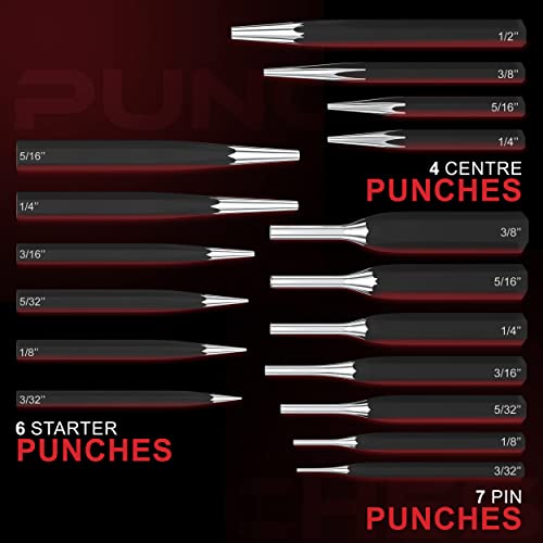 ABN Cold Chisel Set Automotive Punch Tool Kit – 29-Piece Punch Chisel Set – Pin Punch Set, Center Punch Set, & More