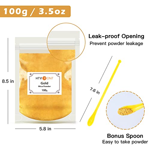 HTVRONT Gold Mica Powder for Epoxy Resin - 3.5 oz (100g) Nature Epoxy Resin Pigment Powder, Non-Toxic & Easy to Mix Mica Powder for Candle Making, HTVRONT