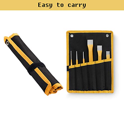 ABuff 6 Pcs Punch and Chisel Set, Includes 3 Pcs Digging Tools Cold Chisel Set, 3 Pcs Center/Pin/Tapered Punch Set, Masonry Chisel for Brick, Wood, - WoodArtSupply