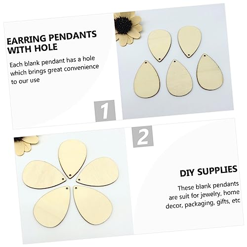 SEWACC 50pcs Water Drop Earrings Wood Piece Earring Pendants with Hole Ornament Earrings DIY Earring Supplies Earring Making Charm Unfinished Earring SEWACC