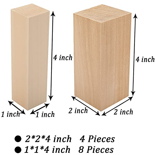 YIPLED Unfinished Basswood Carving Blocks Kit, 12 Pack Rectangular Wooden Blocks for DIY Carving, Crafting and Whittling for Adults Beginner and