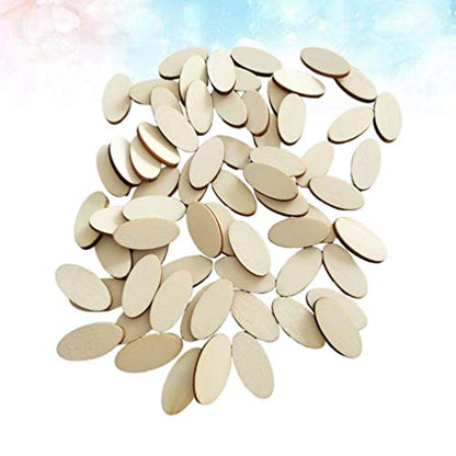 Kisangel 200pcs Unfinished Wood Oval Cutout Natural Rustic Wooden Ellipse Slices Chip Embellishment Gift Tag Board Game Pieces for DIY Arts and