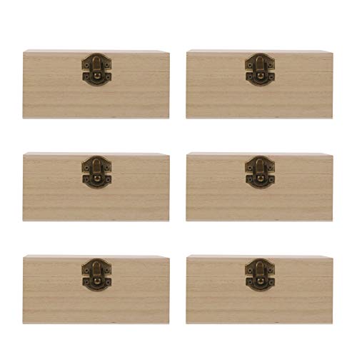6pcs Boxes wooden box with lock unfinished wooden jewelry case wood watch display Unfinished Treasure Chest ring case display paint container Kisangel