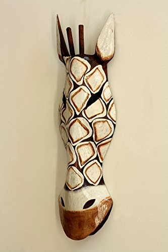 G6 Collection 20" African Wooden Tribal Giraffe Mask Hand Carved Wall Plaque Hanging Home Decor Accent Art Unique Sculpture Decoration Handmade