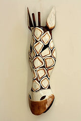 G6 Collection 20" African Wooden Tribal Giraffe Mask Hand Carved Wall Plaque Hanging Home Decor Accent Art Unique Sculpture Decoration Handmade G6 Collection