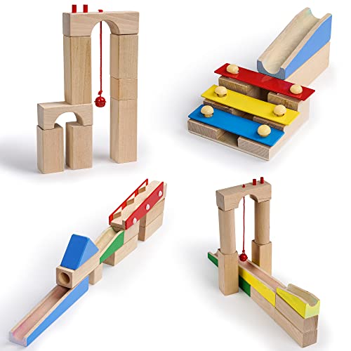 Calmado - 200 pcs Marble Run Wooden Set/Ball Track Set for Kids/Girls/Boys Made of Beech Wood + Bag + Instructions Calmado