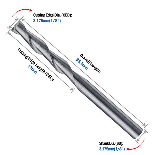 HQMaster CNC Router Bits 1/8" Shank CNC Bit End Mill Flat Nose Carbide Endmill Two Flute Spiral Upcut Milling Cutter Tool Set for Wood PVC MDF HQMaster