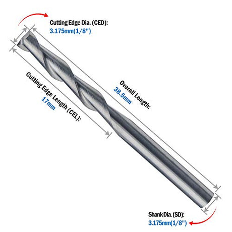 HQMaster CNC Router Bits 1/8" Shank CNC Bit End Mill Flat Nose Carbide Endmill Two Flute Spiral Upcut Milling Cutter Tool Set for Wood PVC MDF HQMaster