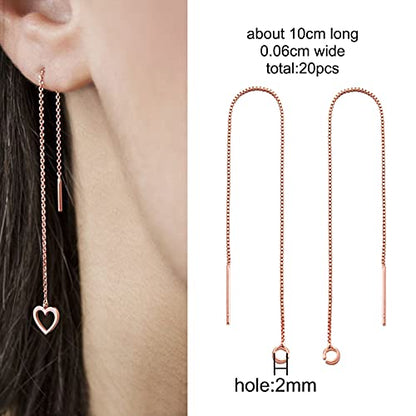 Craftdady 10 Pairs Rose Gold Ear Threads Long Box Chain Dangle Bar Threader Earrings Pierced Dangling Drop Stud Earrings with Loop 3.93" - WoodArtSupply