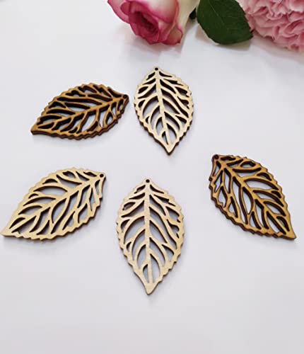 30pcs Wood Leaf Cut Out Earring Blanks, DIY Unfinished Laser Cut Natural Wood Earrings Blank for Jewelry Makers Supplies and Crafting (2'') XIAOYUE