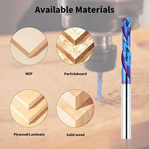 EANOSIC Compression Spiral Router Bits 1/4" Shank,1-1/4" Cutting Length, Extra Long 3 Inch, Carbide UP Down Cut CNC Router Bits End Mill for Wood