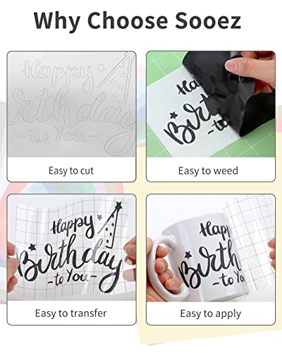 Black Permanent Vinyl - 15 Sheets Glossy Black Adhesive Vinyl 12"x11.8", Black Vinyl Permanent Adhesive Vinyl Sheets for Home Decor Car Decal, Glossy Sooez