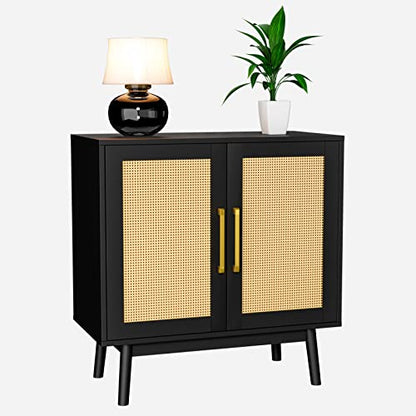 LYNSOM Rattan Storage Cabinet with Doors and Shelves, Natural Rattan Sideboard and Buffet with Storage, Free Standing Accent Cabinet for Entryway,