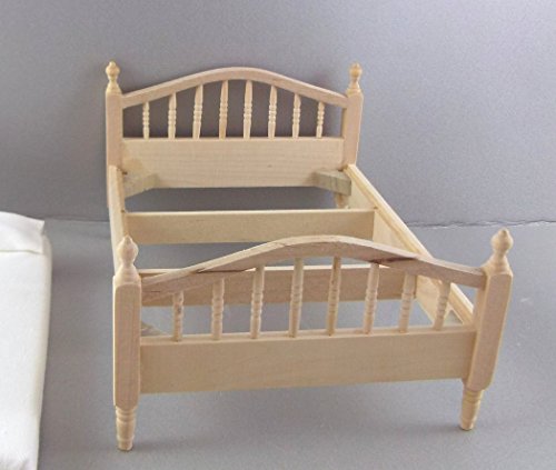 Dolls House Unfinished 1:12 Bedroom Furniture Natural Wood Spindle Double Bed