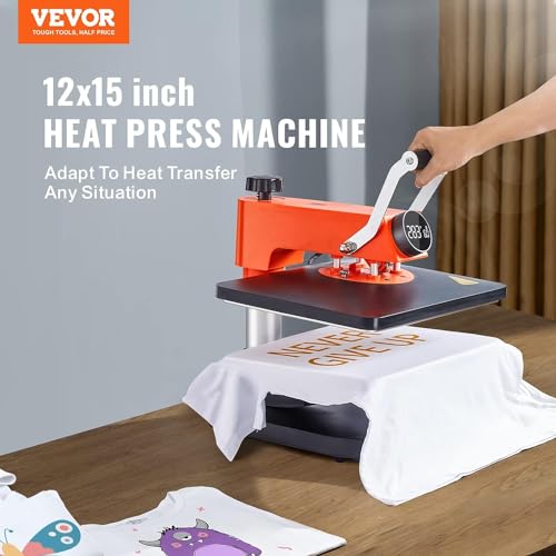 VEVOR Heat Press Machine, 5-in-1 12 x 15 inches Fast Heating, 360 Swing Away Digital Sublimation Transfer, T-Shirt Vinyl Transfer Printer for Banners