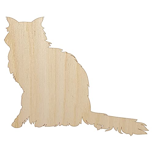 Fluffy Cat Solid Unfinished Wood Shape Piece Cutout for DIY Craft Projects - 1/4 Inch Thick - 6.25 Inch Size