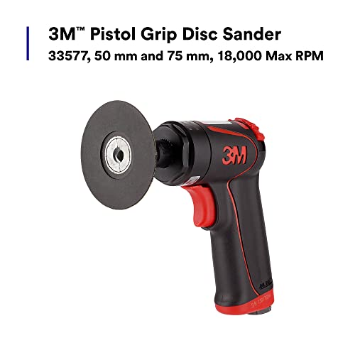 3M Pistol Grip Disc Sander, 33577, 18,000 RPM, 50mm and 75mm, 1 per box, Automotive Tool for Abrasive Disc Grinding, Weld Cleanup, Paint-Stripping - WoodArtSupply