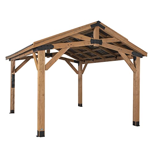 Backyard Discovery Norwood 14x12 All Cedar Wood Gazebo,Thermal Insulated Steel Roof, Durable, Supports Snow Loads and Wind Speed, Rot Resistant,