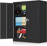 Greenvelly Metal Garage Cabinet, 42" H Locking Metal Storage Cabinet with 2 Doors and Adjustable Shelves, Black Steel File Cabinet for Home Office, Greenvelly