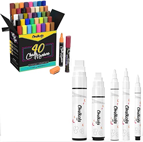 Chalkola Fun Colors Bundle - 5 White Variety + 40 Markers 6mm Chalkola