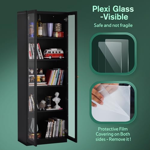 IRONMIX 70 Inch Tall Metal Storage Cabinet with Acrylic Doors and Adjustable Shelves IRONMIX