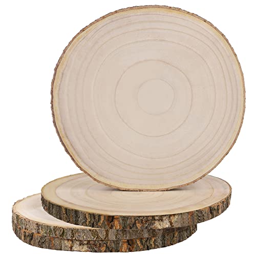 Prsildan 4 Pcs Large Natural Wood Slices, 10-11.5 Inches Unfinished Wood Centerpieces for Tables, DIY Round Wooden Circle Sign Crafts for Wedding - WoodArtSupply