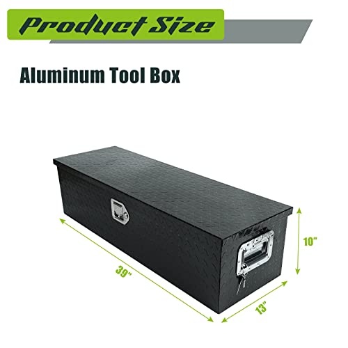PRFFWK Truck Bed Tool Box Trailer Storage Tool Box Black Aluminum Heavy Duty Pick Up Truck Bed RV Toolbox Diamond Plate with Lock & Keys PRFFWK