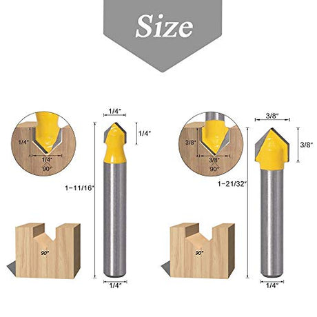 Mesee 6Pcs Carbide 90 Degree V Groove Router Bit Set Core Cove Box Round Nose V Grooving Router Bits V-Groove Router Bit Woodworking Cutter Tool for Mesee