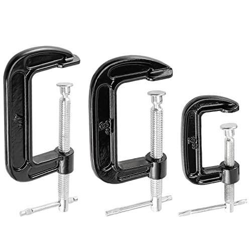 MUKCHAP 6 PCS 3 Size C-clamp Set, 2" 3" 4" Small C Clamps, Mini G Clamps for Woodworking or Metal Workpiece, Black MUKCHAP