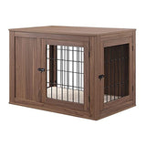 unipaws Furniture Style Dog Crate End Table with Cushion, Wooden Wire Pet Kennels with Double Doors, Medium Dog House Indoor Use (Walnut, Medium) unipaws